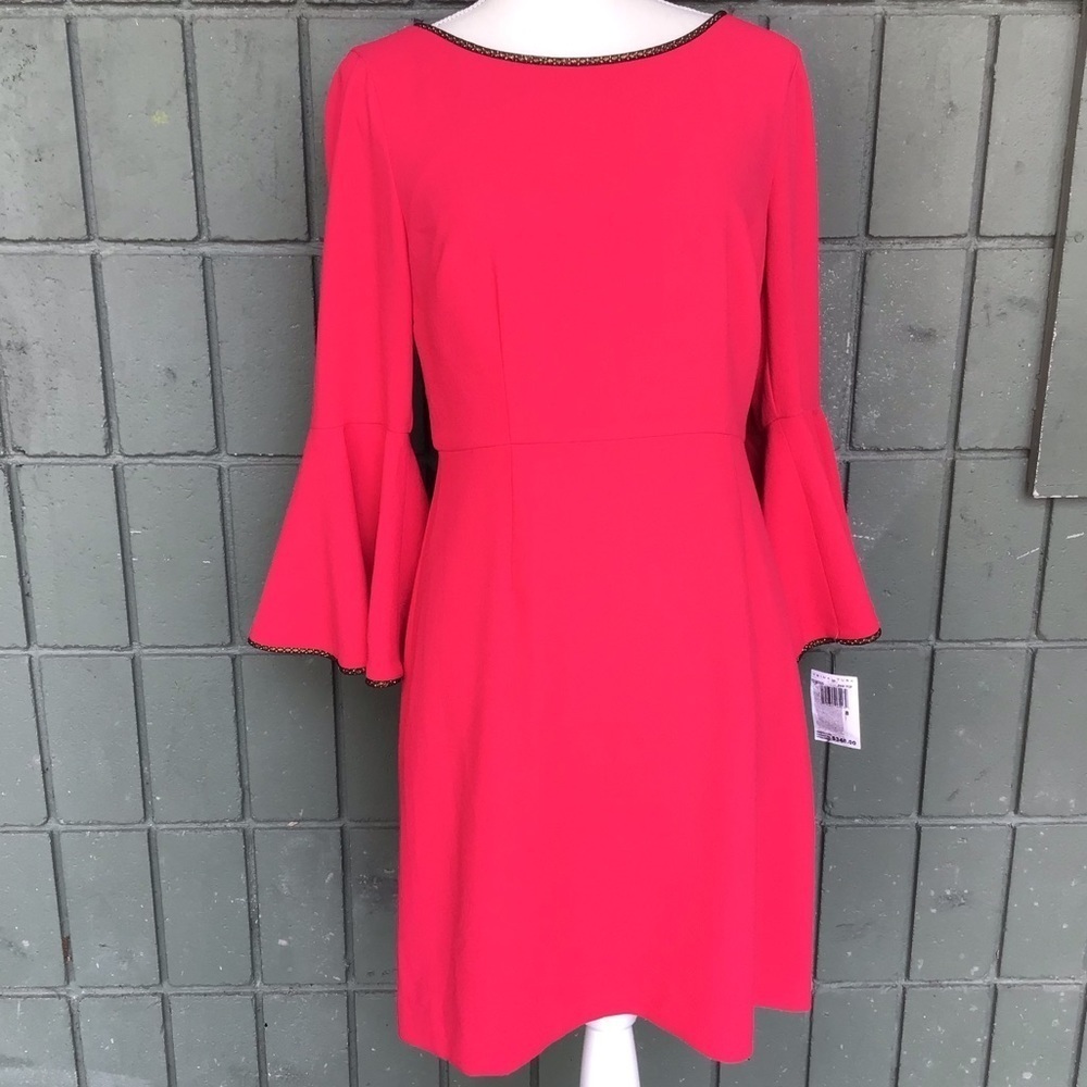 Nwt- Trina Turk Pink V- Neck Chic Sheath Dress- Women Size 8.